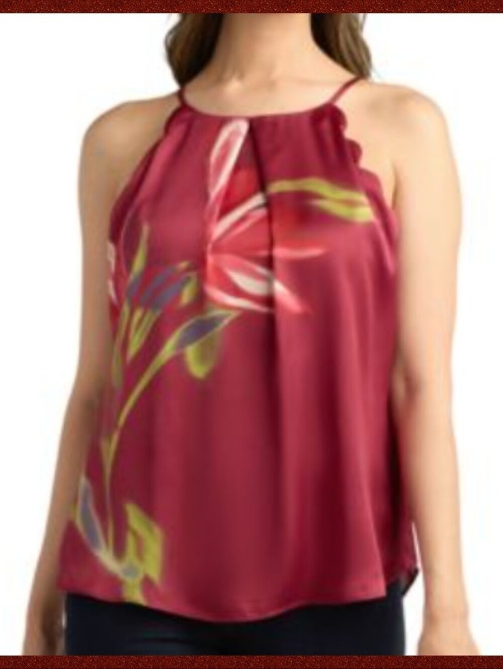 Fall Burgundy Floral Scallop-Edge Spaghetti Strap Camisole Medium NWT BCX